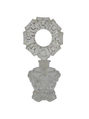 VTG Premier Hand Cut Crystal Glass 5 Inch Perfume Bottle Art Deco Clear Sticker